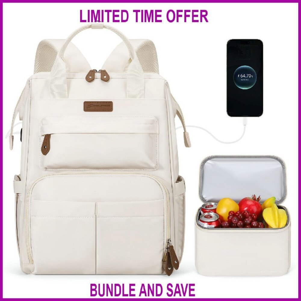 17.3" Laptop Backpack with Insulated Lunch Bag, USB Charging, Water Resistant